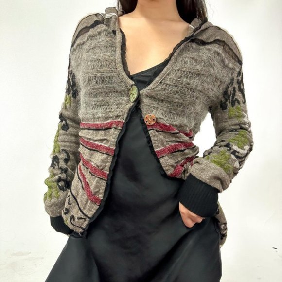 Tricot Chic 90s knit Italian print cardigan with front buttons - Picture 4 of 7